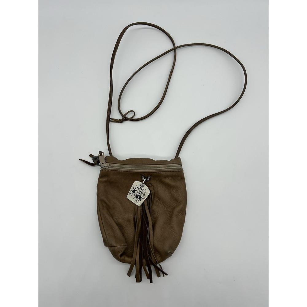 VTG ERDA USA Leather Artisan Bag Purse Crossbody Brown Fringe‎ Cottagecore